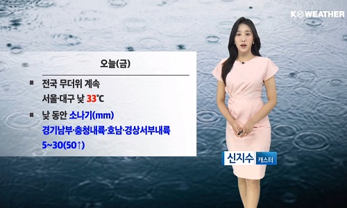 [날씨] 오늘(금) 서울 한낮 33℃ 늦더위…곳곳 소나기