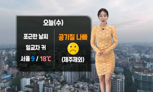 [날씨] 오늘(수) 한낮 포근, 일교차 커…공기질 나빠