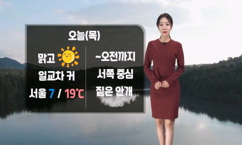 [날씨] 오늘(목) 따스하지만 일교차 커…공기질 탁하고 건조