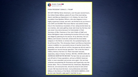 실종 조종사 구조...트럼프 "대담한 작전 완수"